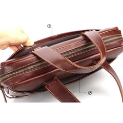 Vintage Maroon Mens Leather Briefcase Work Handbag Brown 14'' Laptop Briefcases For Men - imessengerbags