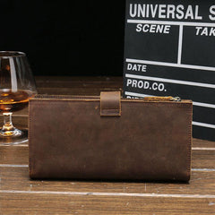 Cool Vintage Mens Brown Leather Brifold Long Wallet for Men Long Wallet