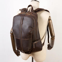 Fashion Brown Mens Leather 15-inch Computer Backpacks Black Travel Backpacks School Backpack for men