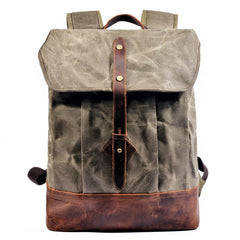 Cool Waxed Canvas Black Leather Waterproof 15'' Barrel Backpack Travel Backpack Bucket Hiking Backpack for Men - imessengerbags