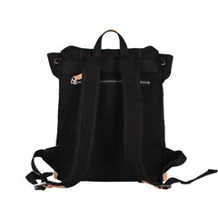 Black Fashion Canvas Leather Mens Laptop Backpack Navy Blue College Backpack Travel Backpack for Men - imessengerbags