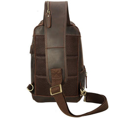 Vintage Brown Leather Men's One Shoulder Backpack Chest Bag Sling Crossbody Pack For Men