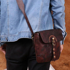 Cool Mens Leather Country Side Bag Small Saddle Messenger bag Shoulder bag For Men - imessengerbags