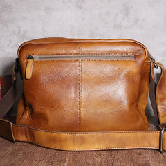 Brown Cool Leather Mens 14 inches Side Bag Gray Courier Bag Messenger Bag for Men