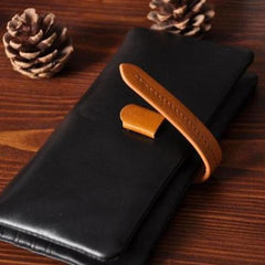 Handmade Leather Mens Cool Long Leather Wallet Bifold Clutch Wallet for Men