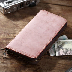 Simple Handmade Mens Red Long Wallet Blue Bifold Long Card Wallet Clutch Zipper Wallet For Men - imessengerbags