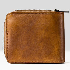 Genuine Leather Mens Cool Zipper Leather Wallet Men Small Wallets Bifold for Men - imessengerbags