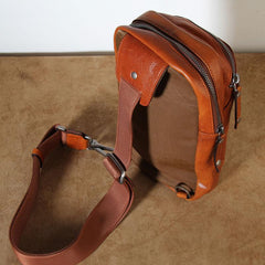 Genuine Leather Mens Cool Chest Bag Sling Bag Crossbody Bag Travel Bag Hiking Bag for men