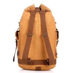 Khaki CANVAS Barrel MENS 20'' Bucket BACKPACK Brown Travel Backpack Khaki One Shoulder Hiking Bag For Men FOR MEN - imessengerbags