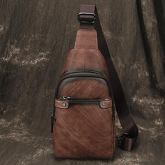 Vintage Brown LEATHER MENS One Shoulder Backpack Cool Chest Bag SLing Bag For Men