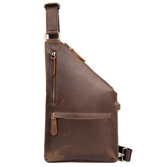 Cool Brown Leather Mens Sling Bag Crossbody Pack Messenger Bag Chest Bag for men
