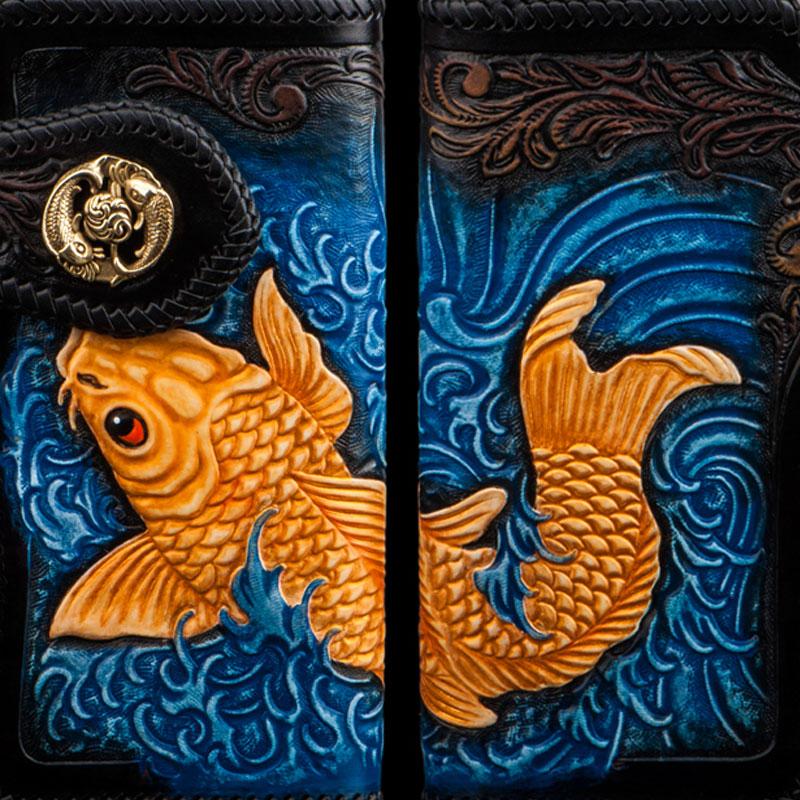 Handmade Leather Carp Mens Chain Biker Wallet Cool Leather Wallet With Chain Wallets for Men - imessengerbags