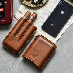 Cool Beige Leather Mens 3pcs Cigar Case Cool Custom Leather Cigar Case for Men