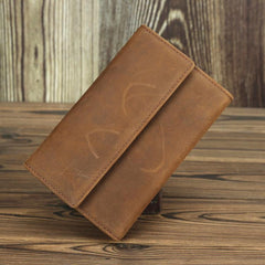 Brown Vintage Simple Long Wallet Leather Mens Dark Brown Trifold Card Wallet Light Brown Business Wallet For Men - imessengerbags