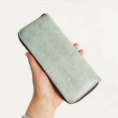 Cool Handmade Mens Blue Long Wallet Red Bifold Card Wallet Zipper Clutch Wallet For Men - imessengerbags