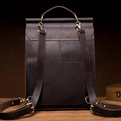 Cool Coffee Mens Leather 13inch Computer Backpack Fashion School Backpacks Satchel Backpack for men - imessengerbags