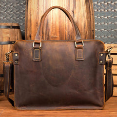 Vintage Brown Leather Mens 14 inches Briefcase Laptop Briefcase Business Bags Work Bags for Men