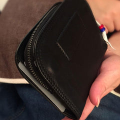 Genuine Leather Mens Cool billfold Long Leather Wallet Men Small Wallets Bifold for Men - imessengerbags