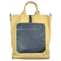 White Canvas Leather Mens Tote Handbags Messenger Bag Khaki Shoulder Tote Bag For Men and Women - imessengerbags
