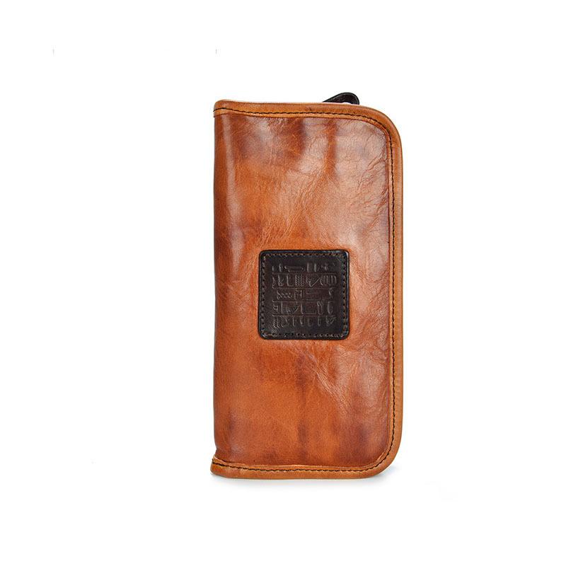 Vintage Mens Leather Long Zipper Wallets Blue Bifold Long Wallet Black Phone Wallet For Men - imessengerbags