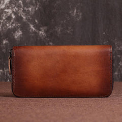 Brown Vintage Deer Wallet Leather Mens Womens Gray Long Wallet Zipper Clutch Wallet For Men