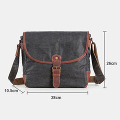 Canvas Mens Small Side Bag 10'' Courier Bag Black Postman Bag Messenger Bag for Men