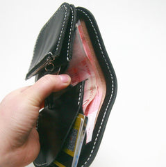 Tooled Arowana Handmade Leather Mens Short Biker Wallets BIfold SMall Wallet For Men