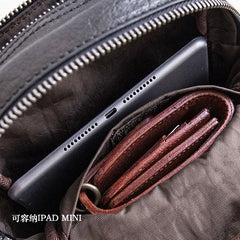 Genuine Leather Mens Cool Chest Bag Sling Bag Crossbody Bag Travel Bag Hiking Bag for men