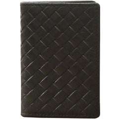 Black Braided Leather Mens Small Wallets Bifold Slim Front Pocket Wallet Card Holder for Men - imessengerbags