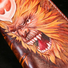 Handmade Leather Men Tooled Monkey King Cool Leather Wallet Long Phone Wallets for Men