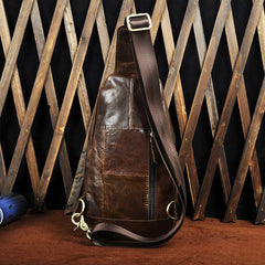 Fashion Black Leather Men's Sling Bag Chest Bag Brown One Shoulder Backpack For Men - imessengerbags