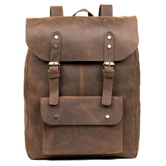 Casual Brown Mens Leather 15-inch Large Backpack Travel Backpacks Computer Backpacks for men - imessengerbags