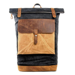 Cool Canvas Leather Mens Large Waterproof Green Backpack Travel Backpack Black Computer Backpack for Men - imessengerbags