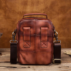 Vintage Leather Brown Men's Small Vertical Side Bag Handbag Belt Bag Pouch  For Men - imessengerbags