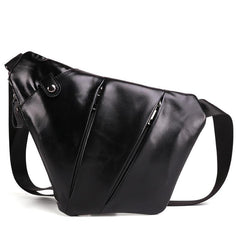 Cool Leather Brown Men's Sling Bag Chest Bag Black Crossbody Backpack For Men