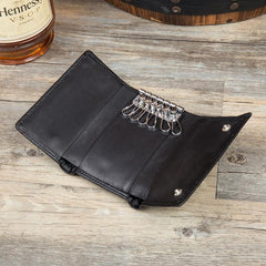 Black Cool Leather Mens Card Holder Trifold Key Wallet Key Holder For Men