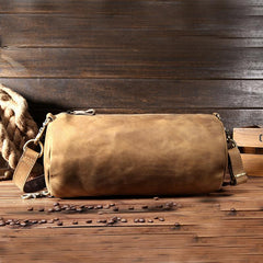 Light Brown Leather Mens Barrel Shoulder Bag Side Bag Messenger Bag For Men - imessengerbags