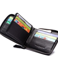 Genuine Leather Mens Chain Biker Wallet Cool Zipper Leather Wallet Bifold billfold Wallets - imessengerbags