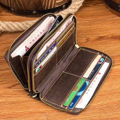 Cool Dark Brown Mens long Wallet Wristlet Wallet Clutch Wallet Yellow Brown Long Wallets for Men - imessengerbags