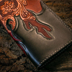 Handmade Leather Mens Clutch Wallet Tooled Cool Zhong Kui Wallet Long Zipper Wallets for Men