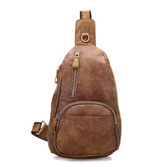 Cool Black and Brown Mens Leather Chest Bag Sling Bag Sling Crossbody Bag For Men