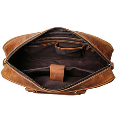 Vintage Brown  Leather Men's Professional Briefcase 14inch Computer Briefcase Handbag For Men - imessengerbags