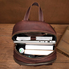 Fashion Brown Mens Leather 14-inch Large Laptop Backpacks Brown Travel Backpacks School Backpack for men - imessengerbags