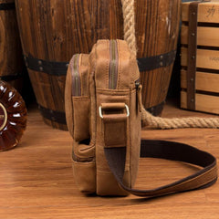 Cool Khaki Leather 10 inches Vertical Side Bag Messenger Bag Tan Courier Bag for Men - imessengerbags