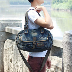 Denim Blue Mens Womens Large Side Bag Handbag Blue Jean Messenger Bag For Men