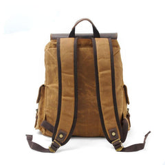 The back of Waxed Canvas Leather Hiking Backpack Waxed Canvas Travel Backpack Waxed Canvas School Backpack Waxed Canvas College Backpack