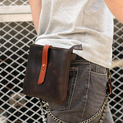 Black Leather Mens Casual Small Courier Bags Messenger Bags Belt Bag Postman Bag For Men - imessengerbags