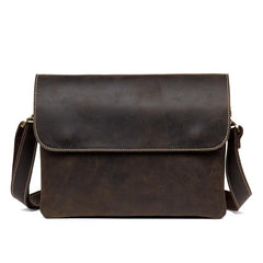Black Leather 10 inches Mens Casual Messenger Bag Shoulder Bags for Men - imessengerbags