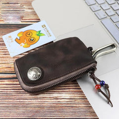 Vintage Mens Leather Key Wallet Zipper Key Holder Coin Wallet Change Pouch For Men