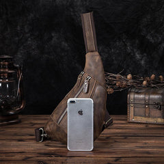 Badass Dark Brown Leather Men's Sling Bag 8-inches Chest Bag Vintage One shoulder Backpack For Men - imessengerbags